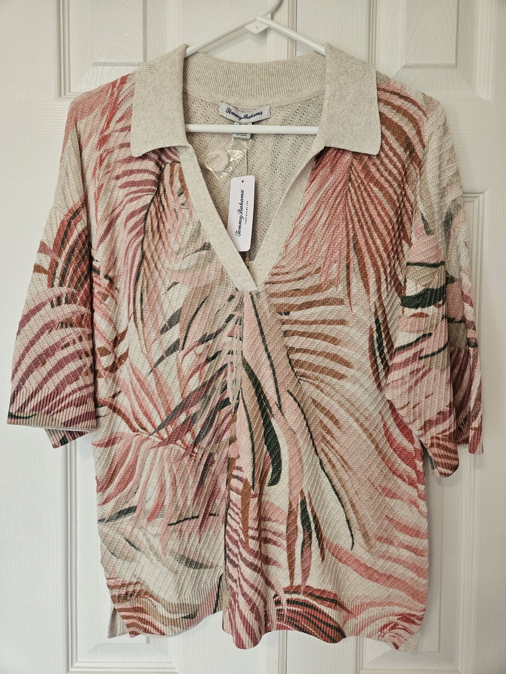 NWT Tommy Bahama Pink Palm-Print Knit Polo Tunic
